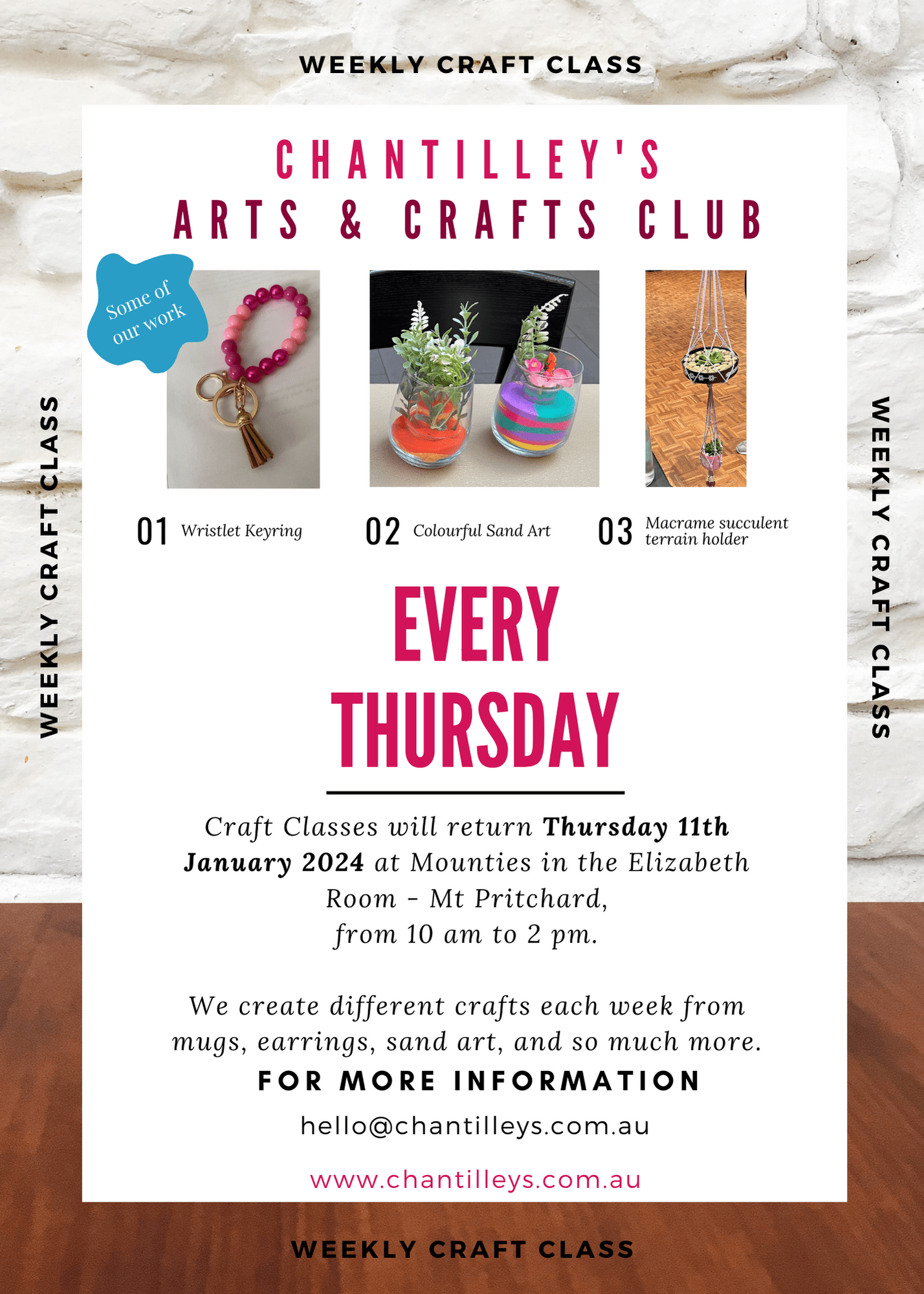 Join us at our Arts and Crafts Class, hosted every Thursday 10am till 2 pm at Bonnyrigg Sports Club. We make a range of different crafts each week. 